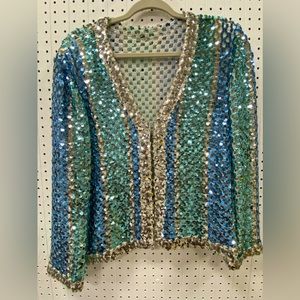 Blue Sequined Vintage Midcentury Sweater